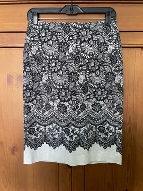 Talbots Navy and Grey Lace-Print Pencil Skirt